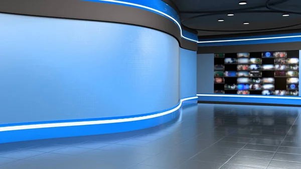 News Studio Set Virtual Green Screen Background_3D Illustration — Stock Photo, Image