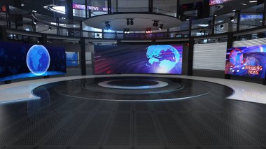3D Sanal TV Stüdyo Haberleri, 3D Wall3D Sanal Haber Stüdyosu Arkaplanı 'ndaki TV programları için zemin 