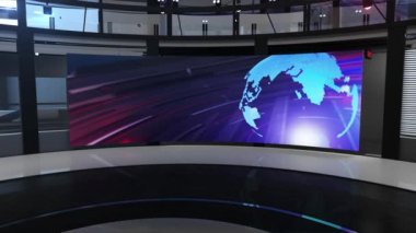 3D Sanal Haber Stüdyosu arka plan döngüsü, 3D yorumlama her türlü haber veya bilgi sunumu için mükemmeldir. Arka planda şık ve temiz bir düzen var.