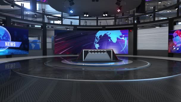 3D虚拟新闻演播室背景循环 3D渲染背景非常适合任何类型的新闻或信息呈现 背景以时尚而整洁的布局为特色 — 图库视频影像