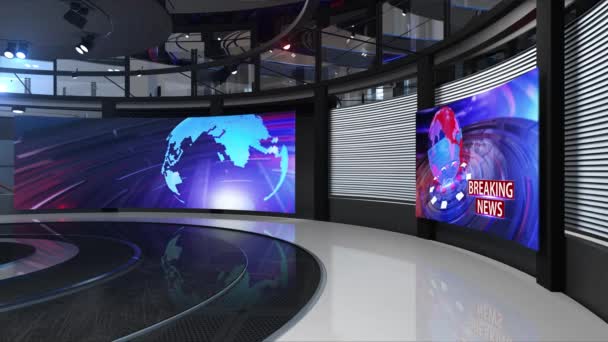 3D仮想ニューススタジオの背景ループ 3Dレンダリングの背景は あらゆる種類のニュースや情報のプレゼンテーションに最適です 背景にはスタイリッシュで清潔なレイアウトが特徴です — ストック動画