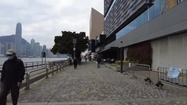 Hong Kong, China, 19 ene 2021: Hiper lapso de personas en el muelle de Victoria Harbour en Hong Kong Tsim Sha Tsui — Vídeos de Stock