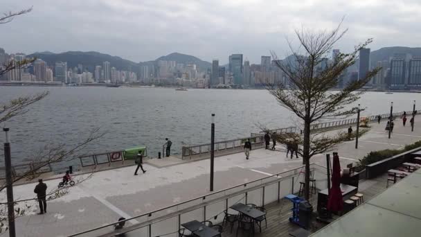 Hong Kong, China, 19 ene 2021: Hiper lapso de personas en el muelle de Victoria Harbour en Hong Kong Tsim Sha Tsui — Vídeos de Stock