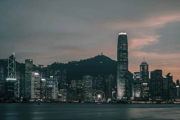 Hong Kong Victoria Vista Sul Porto Con Tramonto — Foto Stock