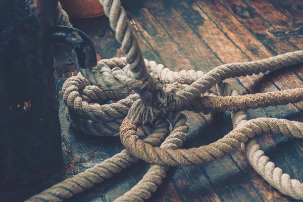 Close-up of an old boat rope; vintage style