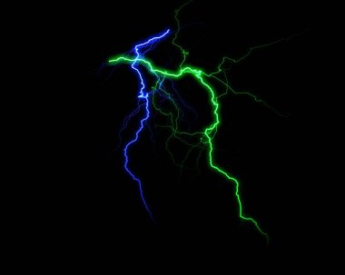 Güçlü, parlak bir yıldırım karanlığı aydınlatarak elektrik boşalması ve ham enerjinin çarpıcı görüntüsünü oluşturur..