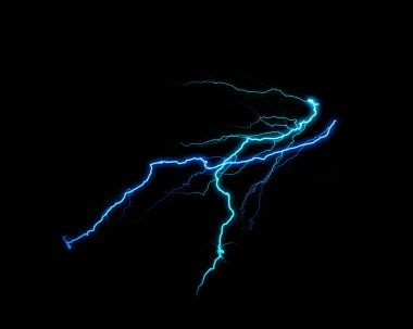 Canlı mavi ve gök mavisi elektrik kavisleri karanlık bir boşluğu aydınlatır, güçlü enerji ve dinamik elektrik boşalımı gösterir..