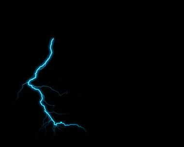 Canlı bir elektrik mavi yıldırımı derin siyah bir arkaplan boyunca dallanır, dinamik enerjiyi ve ani aydınlanmayı gösterir..