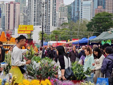 12 Şubat 2026 - Hong Kong, Çin: Bir hipergerçekçi dijital tablo Victoria Park 'taki hareketli bir pazarın enerjisini At Yılı boyunca yakalar.