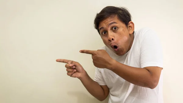 Wow Shocked Face Expression Young Asian Malay Man White Shirt — Stock Photo, Image