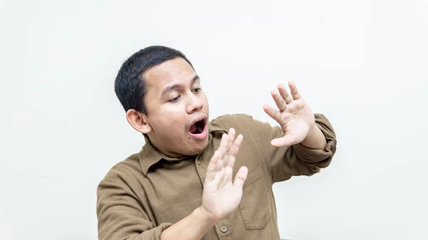 Wow Shocked Face Expression Young Asian Malay Man Casual Shirt — Stock Photo, Image