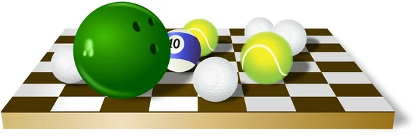 Table d'échecs avec différentes balles sportives — Photo