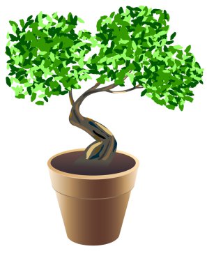 Vektör kahverengi saksı ile küçük bonsai
