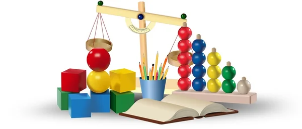 Conjunto de juguetes de colores y herramientas educativas. Concepto educativo — Foto de Stock