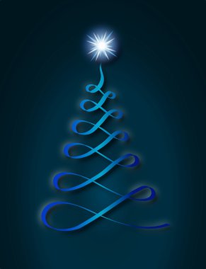 Noel ağacı koyu mavi arka plan mavi şerit üzerinden