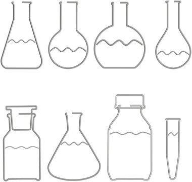 Beyaz izole tel laboratuar cam malzemeleri