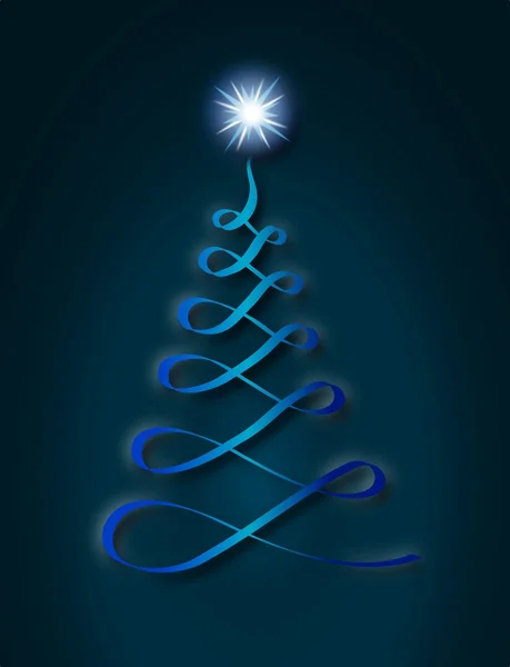 Christmas tree from blue ribbon at dark blue background — Stock Photo, Image