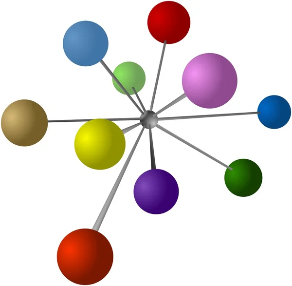 Gekleurde ballen aangesloten op het centrum-gebied — Stockfoto
