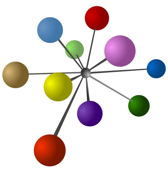Vektor, barevné kuličky, které jsou připojeny do středu koule — Stockový vektor