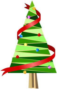 Kırmızı kurdele ile soyut Noel ağacı