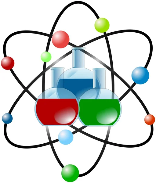 Schema atomico con fiaschette colorate da laboratorio — Foto Stock