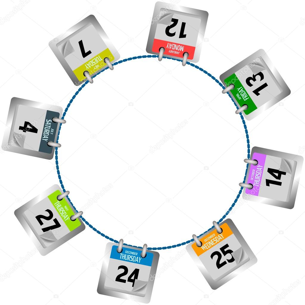 Coloured calendar pages hanging in circle