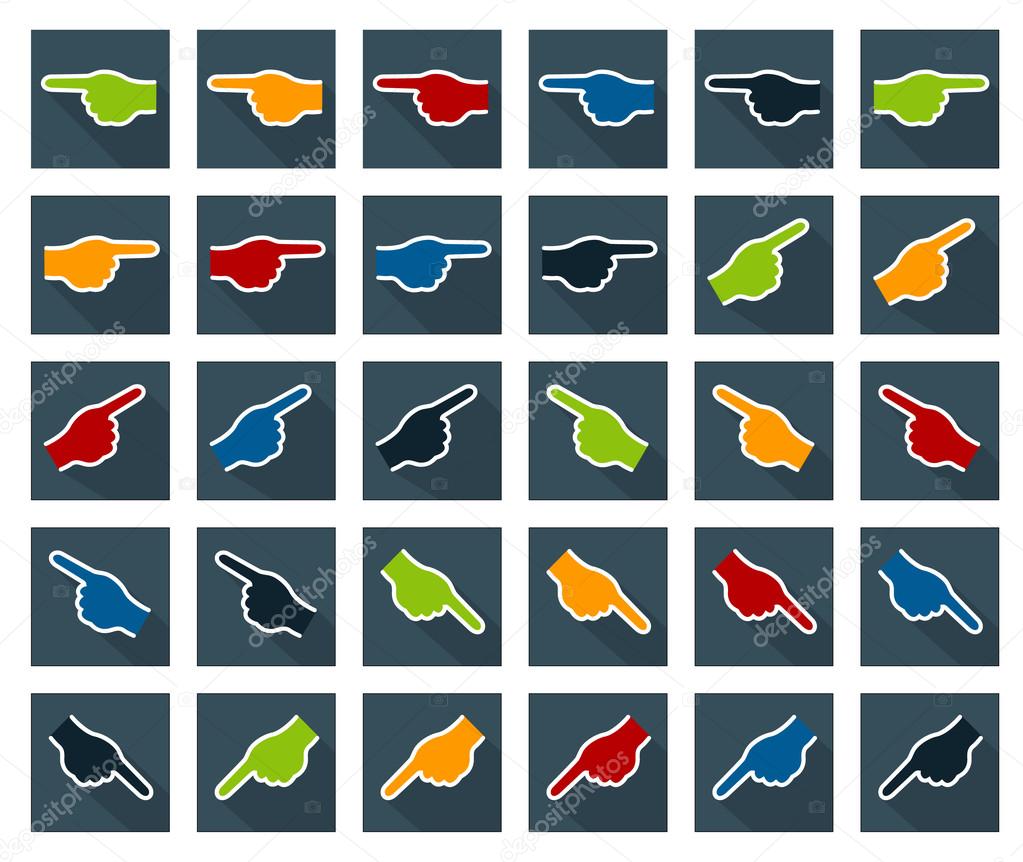Colored pointed fingers flat icons
