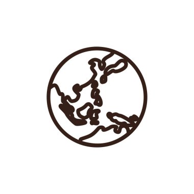 Yeşil kara parçalarını mavi bir okyanus arka planına karşı gösteriyordu. Görünür kıtalar Asya ve Avustralya 'nın bir kısmı gibi görünüyor, koyu kahverengiyle özetlenmiş, hepsi beyaz arka planda.