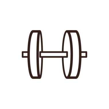 Koyu kahverengi ağırlıklı dambıl ve koyu kahverengi çizgili gri bir çubuk..