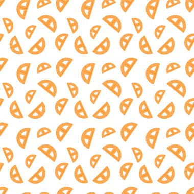 Çapraz, koyu kahverengi çizgili turuncu, kıvrımlı kenarı boyunca ölçüm işaretleri ve ortasında iki üçgen kesik var.