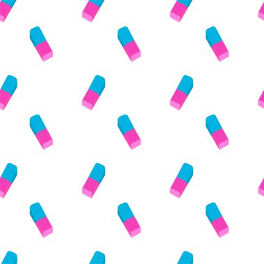 Dikdörtgen silgi. İki kısma ayrılır: üst yarısı mavi, alt yarısı pembe. Tüm silgi koyu kahverengiyle çizilmiş, basit, ikonik bir görünüm veriyor..