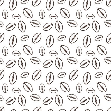 Bu resim stilize edilmiş bir Amerikan futbolunu gösteriyor. Oval şekilli, ağırlıklı olarak koyu kahverengi, açık bej ya da açık beyaz bağcıklı merkezi dikişli bir top. Genel biçim temiz ve grafiktir, sağlam beyaz arkaplan ile ayarlanır.