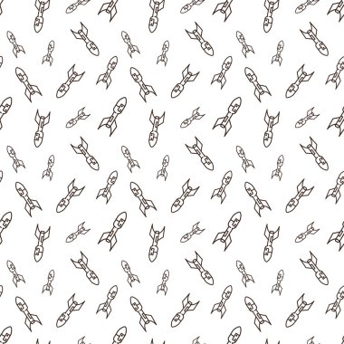 Mavi gövdeli çizgi roket desenli, sivri uçlu, pembe yüzgeçli ve yan tarafında harika karalama tarzında küçük bir pencere.