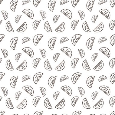 Çapraz, koyu kahverengi çizgili turuncu, kıvrımlı kenarı boyunca ölçüm işaretleri ve ortasında iki üçgen kesik var.