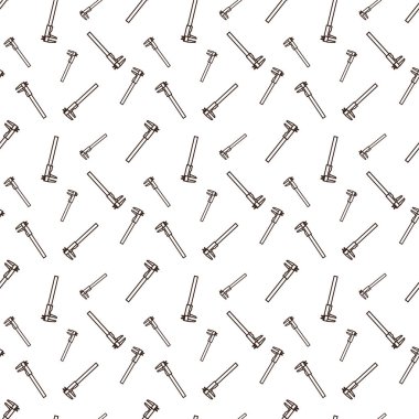 kalibre, koyu kahverengi çizgili gri tonlarda, soldaki çeneleri ve sağdaki uzun, düz gövdeyi ölçen.