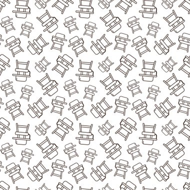 Mavi koltuklu ve sırt çantalı bir sandalye, açık sarı bir tepsi, ve açık sarı bacaklar, hepsi koyu kahverengi..