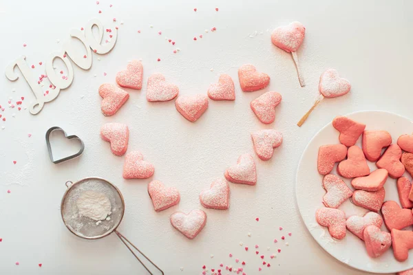 Galletas Rosadas Caseras Del Shortbread Para Día San Valentín Fondo —  Fotos de Stock