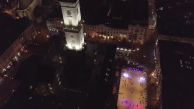 Arial view of city Lviv, Ukrayna Rynok Meydanı Noel zamanı popüler turistik durak