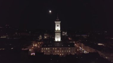 Arial view of city Lviv, Ukrayna Rynok Meydanı Noel zamanı popüler turistik durak