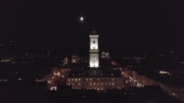 Arial view of city Lviv, Ukrayna Rynok Meydanı Noel zamanı popüler turistik durak — Stok video