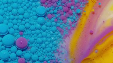 Parlak neon renkli kabarcıklar yağ ve mürekkep, akrilik boya yakın plan, duvar kağıdı arka plan