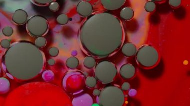 Renkli su boyasının makro yapısı yağ kabarcıkları hareketi, parlak renkli akrilik boya.