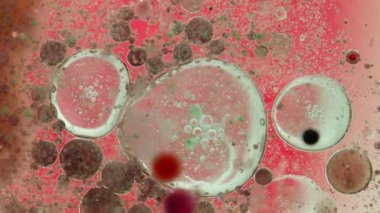 Renkli yağlı boya ve mürekkep kabarcıklarından oluşan fantastik bir yapı, kaotik hareket, soyut renkli boya.