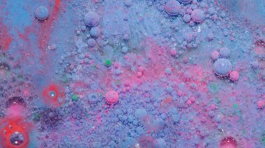 Renkli su boyasının makro yapısı yağ kabarcıkları hareketi, parlak renkli akrilik boya.
