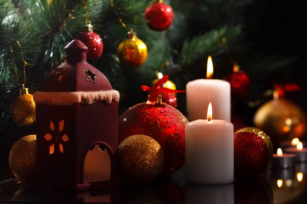 Burning Candle Christmas Tree New Year Card — Stock Photo, Image