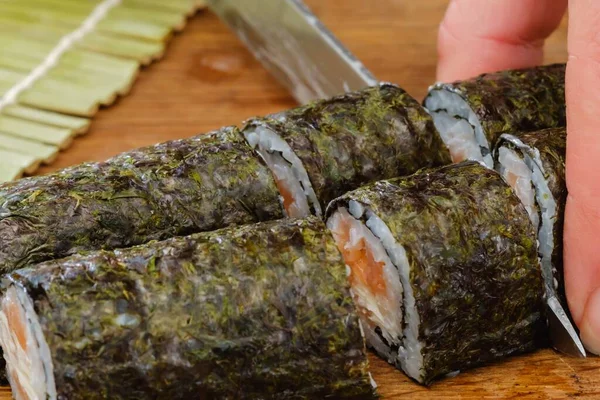 Sushi Roll Owoce Morza Ryż Ryba Orientalny Obiad — Zdjęcie stockowe