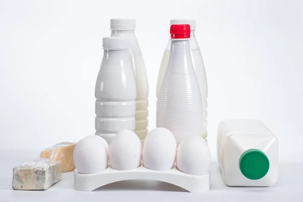 Γάλα Αυγά Τυρί Φρέσκο Ψυγείο Φιάλη Ποτού — Φωτογραφία Αρχείου