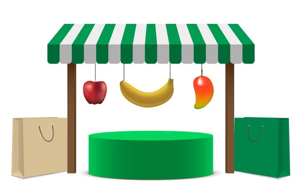 Grünes Podium Mit Obst Shop Hintergrund Weißen Atelierraum — Stockvektor