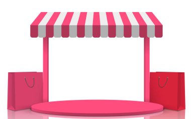 Pembe podyum, beyaz stüdyo odasında pembe dükkan geçmişi var.