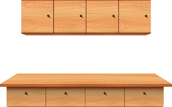 白色童装的木制柜台和木制橱柜 — 图库矢量图片